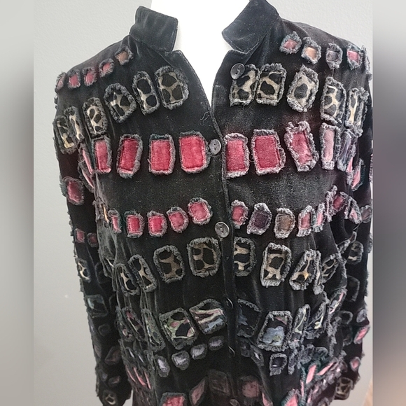 Chicos Silk/Linen Blend Technicolor Velvet Abstract Patchwork Jacket Size 1/Med - Picture 2 of 5
